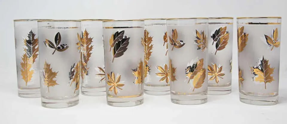 Vintage Midcentury Libbey Highball Frosted and Gold Glasses - Set of 8 - 6