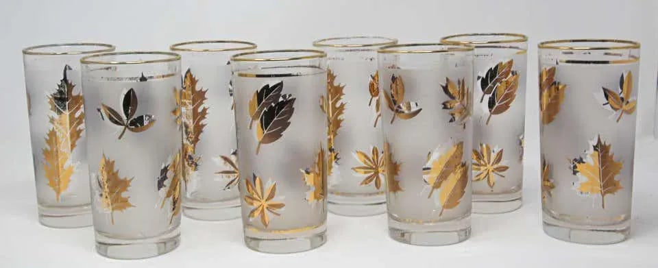 Vintage Midcentury Libbey Highball Frosted and Gold Glasses - Set of 8 - 8