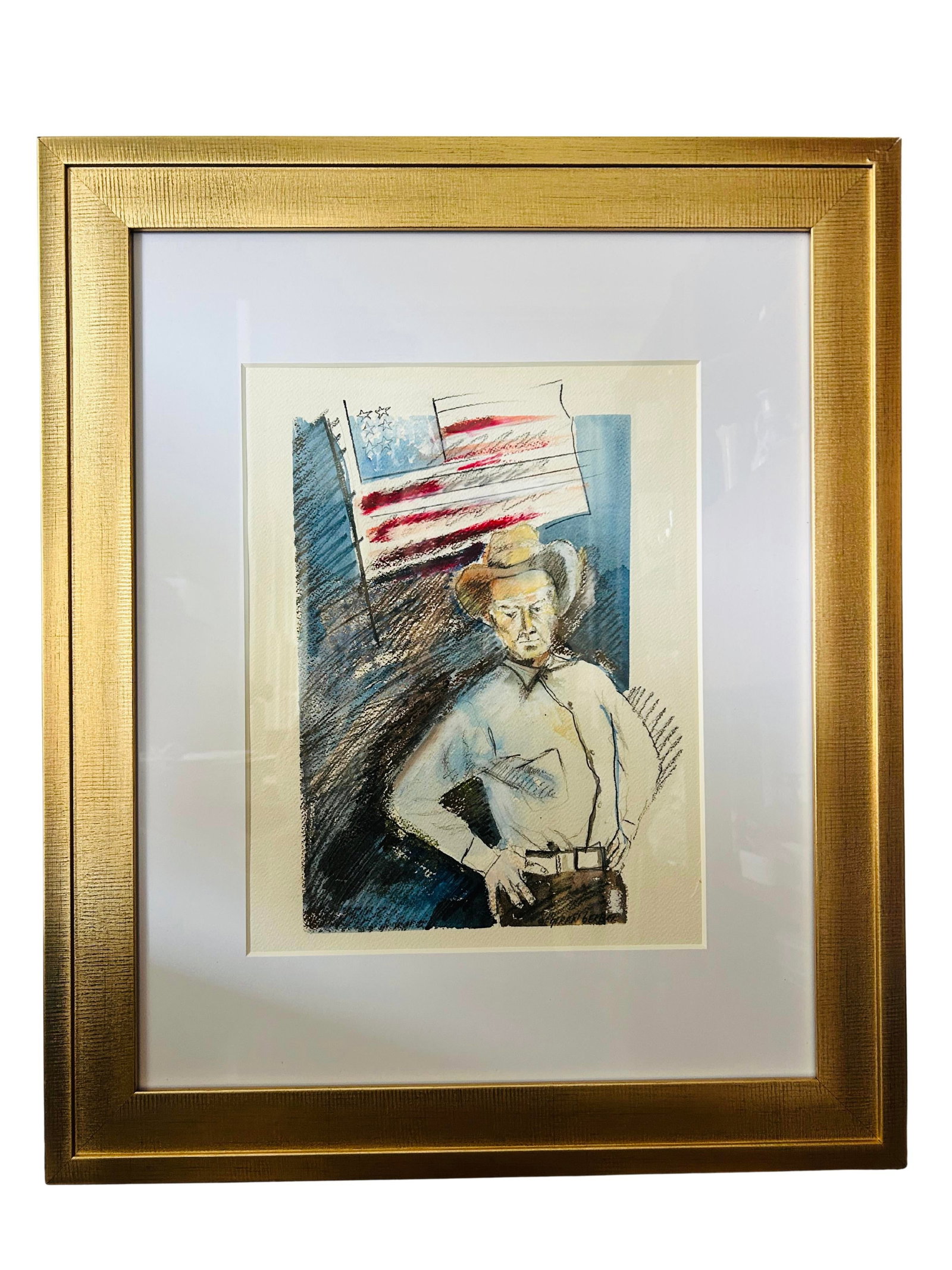 Late 19th Century Patriotic Cowboy Watercolor Portrait by Geran Gerber - Original Americana Western - 4