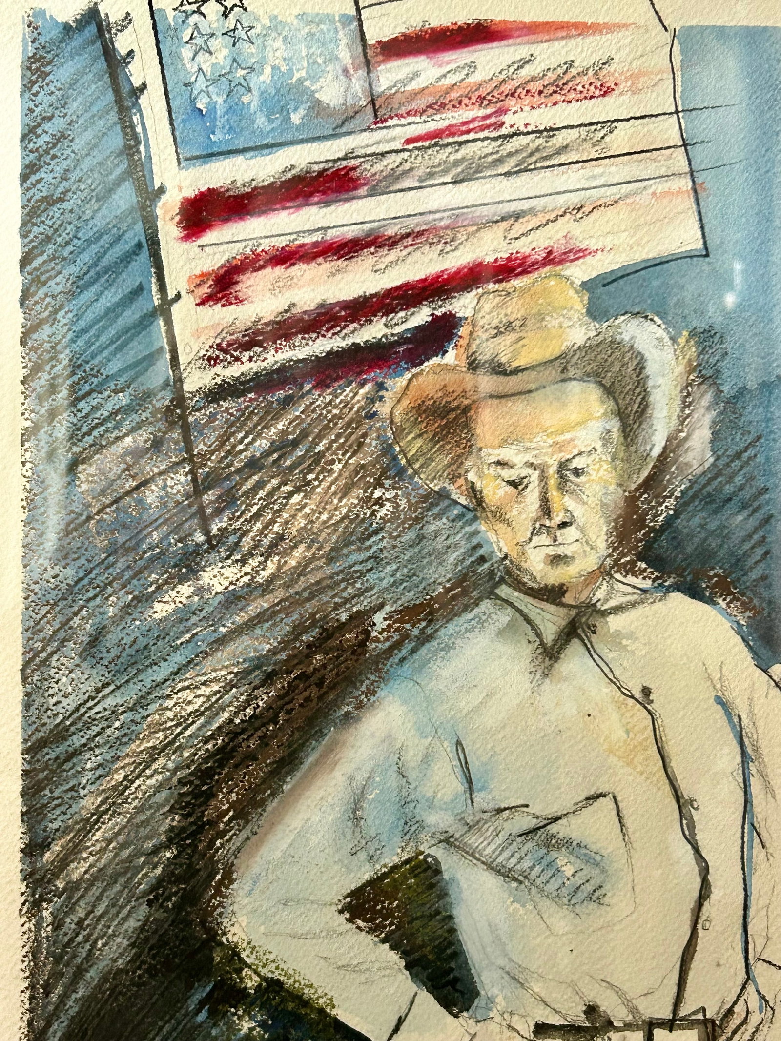 Late 19th Century Patriotic Cowboy Watercolor Portrait by Geran Gerber - Original Americana Western - 5
