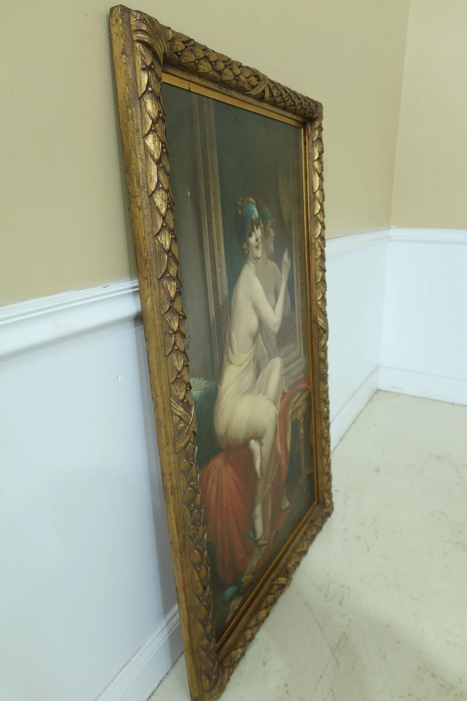Framed French Oil Painting on Canvas Woman in Dressing Mirror - 7