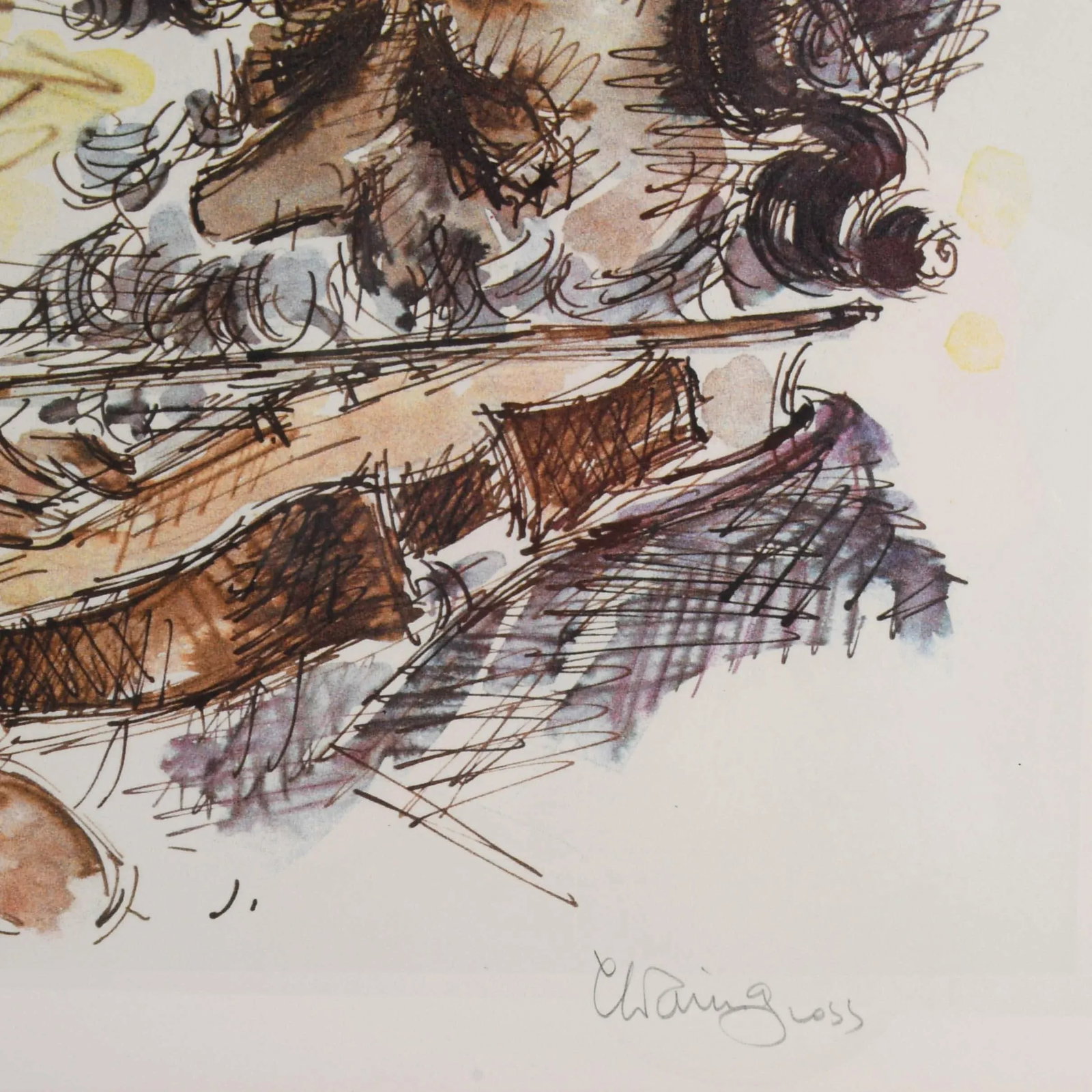 Framed Signed Chaim Gross Fiddler Lithograph - 4