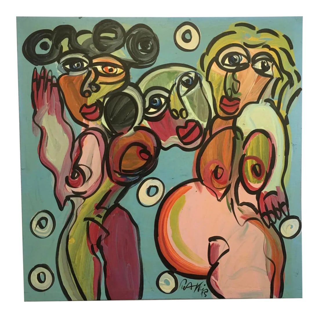 Peter Keil, 1985: Peter Keil is a German artist that focuses primarily on abstract expressionism. Keil painted with some of the greats including Joan Miro, Pablo Picasso and Andy Warhol, to name a few. This is a large,