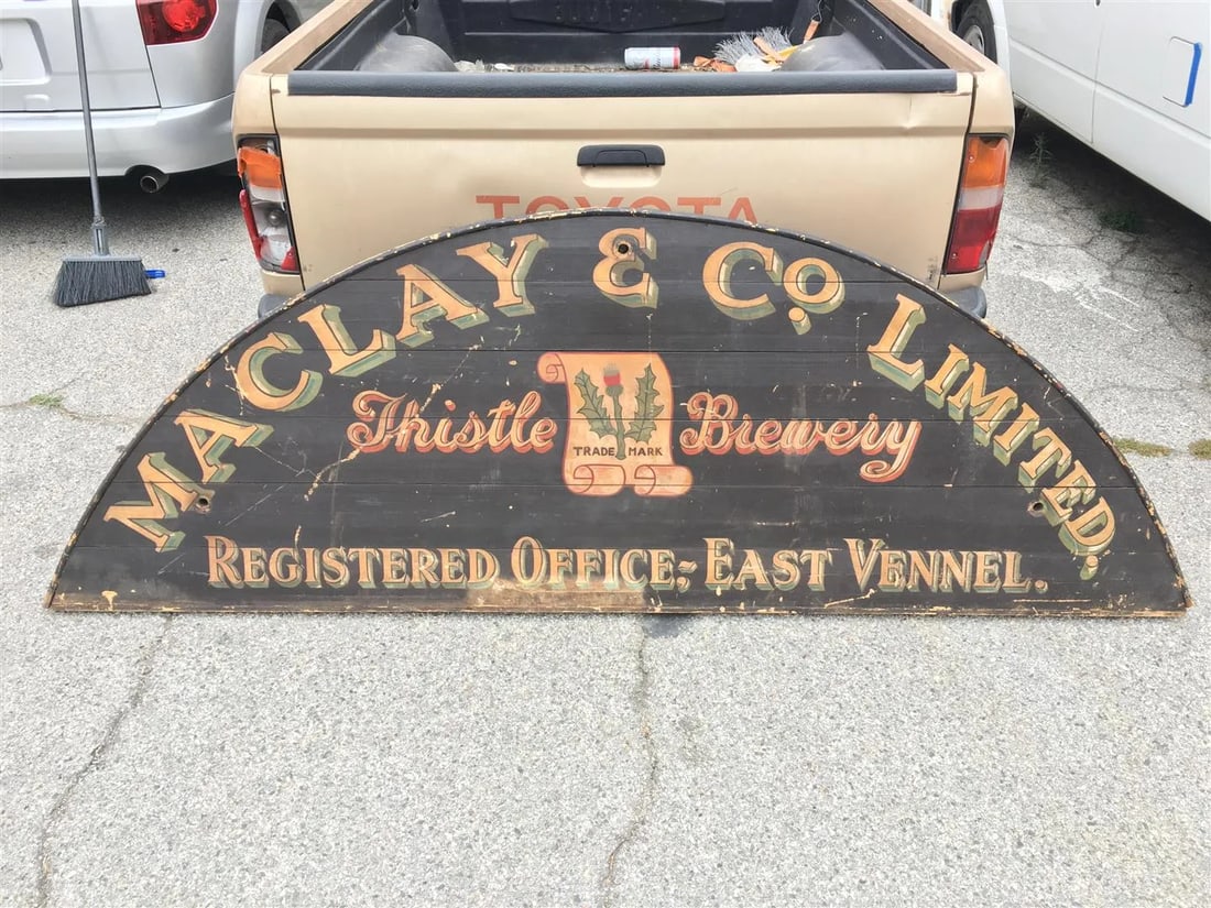 Antique Hand-Painted Brewery Sign - Maclay & Co. LTD Thistle Brewery, Scotland, C. Late 19th / Early - 10