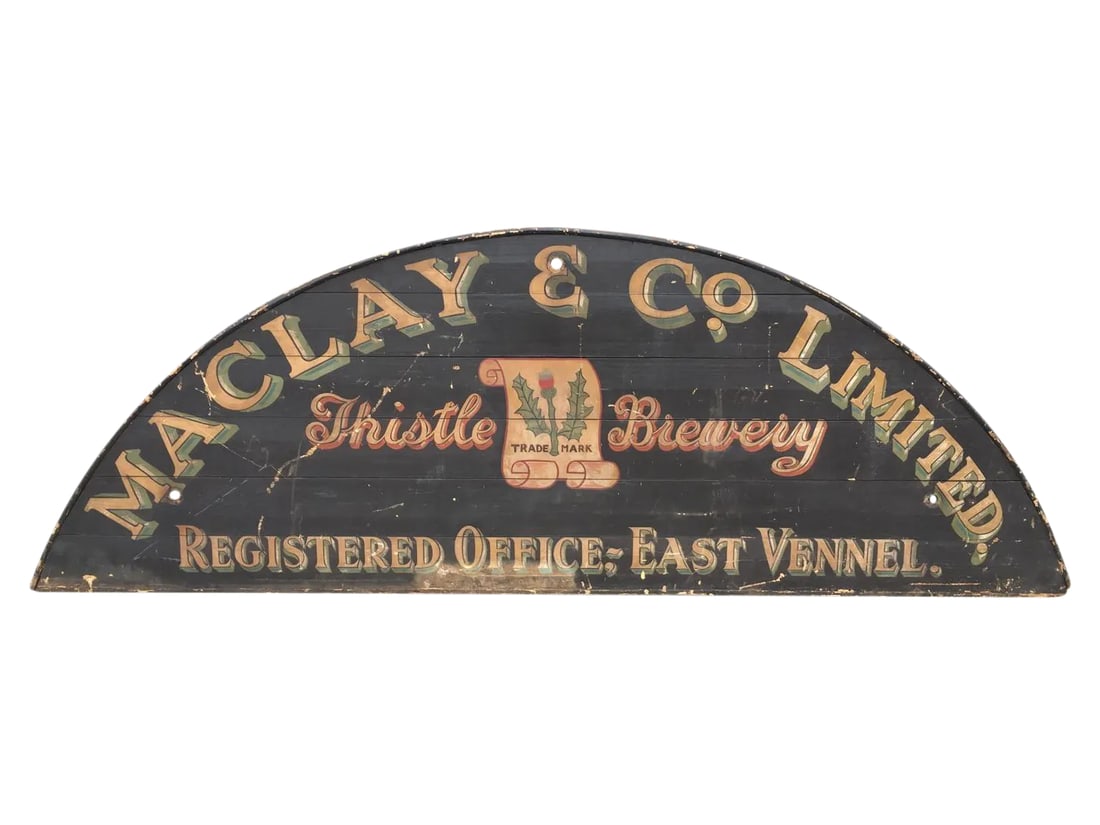 Antique Hand-Painted Brewery Sign - Maclay & Co. LTD Thistle Brewery, Scotland, C. Late 19th / Early (1 of 10)