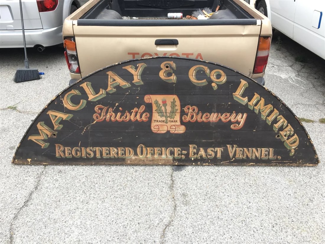 Antique Hand-Painted Brewery Sign - Maclay & Co. LTD Thistle Brewery, Scotland, C. Late 19th / Early - 2