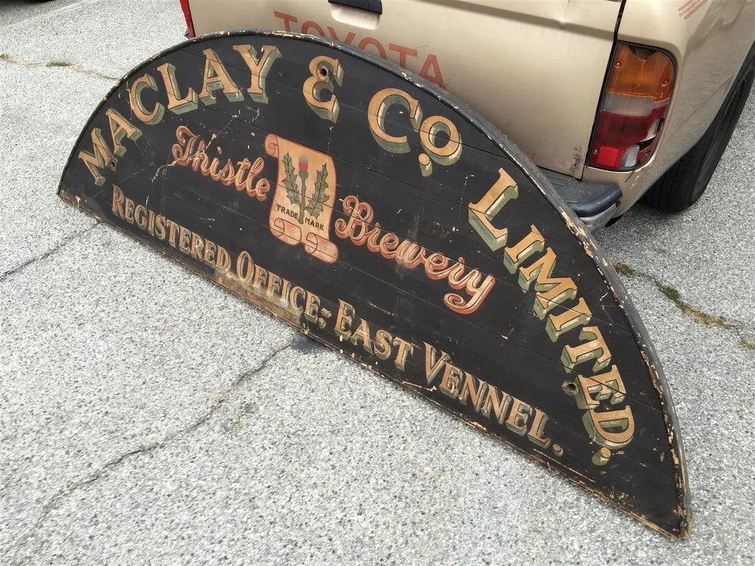 Antique Hand-Painted Brewery Sign - Maclay & Co. LTD Thistle Brewery, Scotland, C. Late 19th / Early - 3