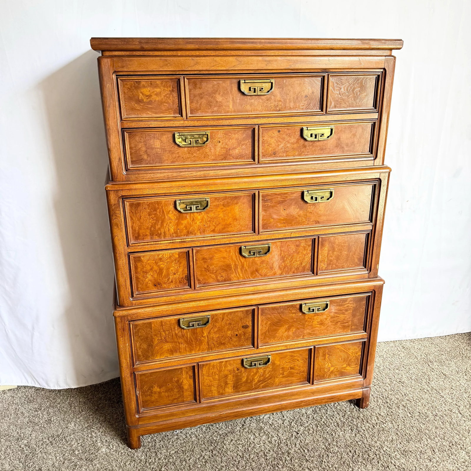 Vintage Chinoiserie Burl Wood Highboy by Thomasville - 2