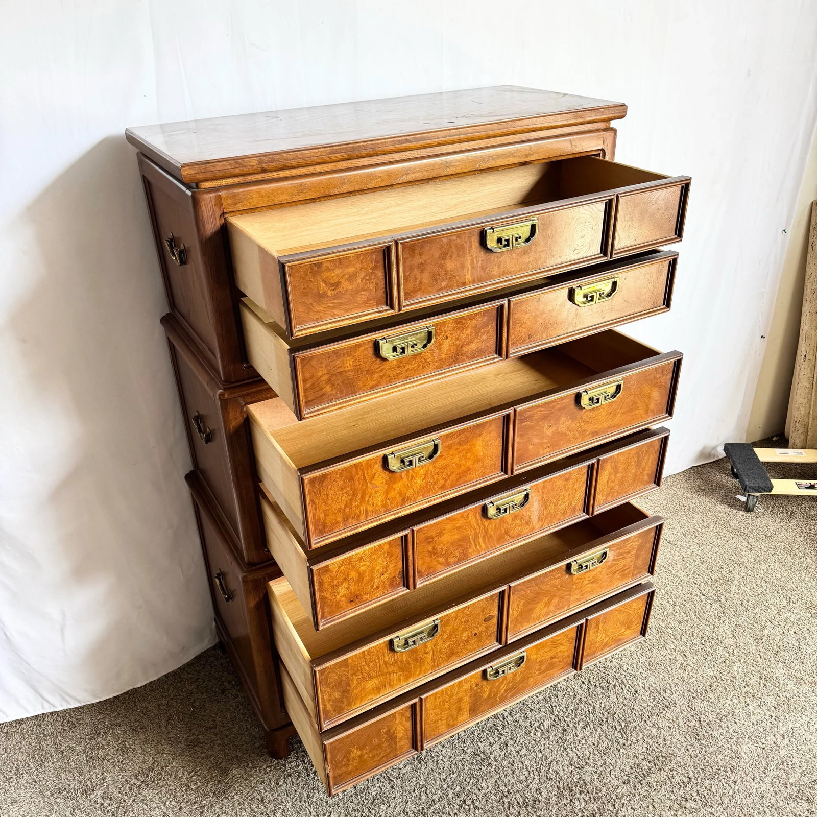 Vintage Chinoiserie Burl Wood Highboy by Thomasville - 3