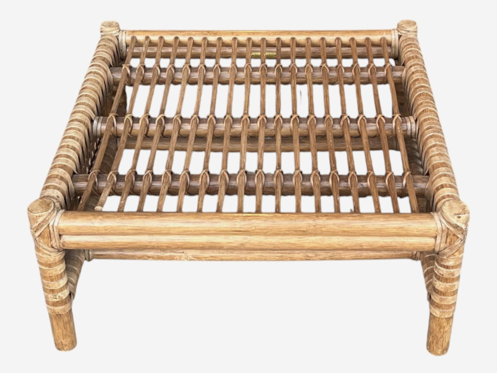 McGuire Coastal Organic Modern Rattan Ottoman With Black & Ivory Cushion - 10