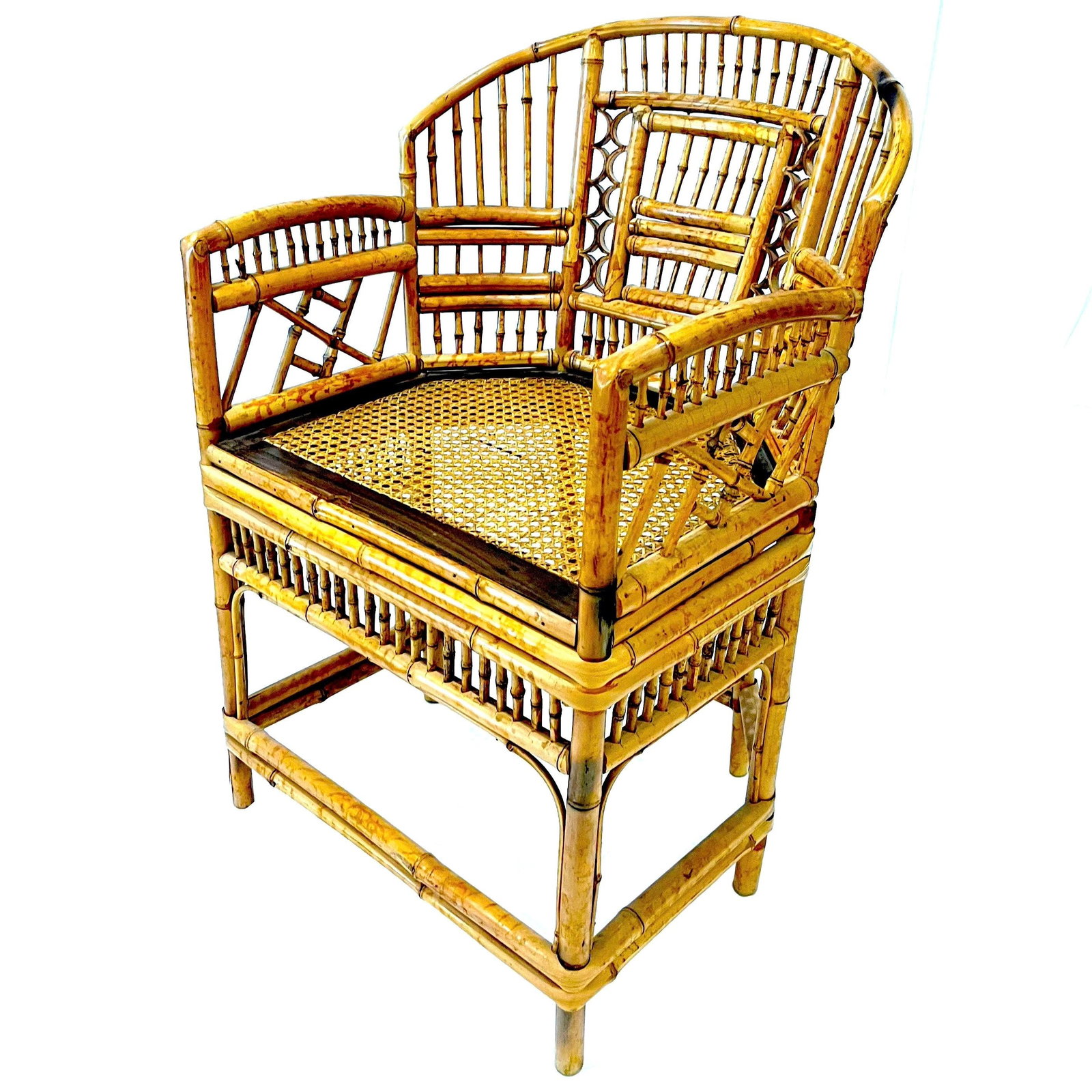 1970's Brighton Pavillion Chinoiserie Tiger Bamboo Rattan Cane Armchair by Thomasville - 3