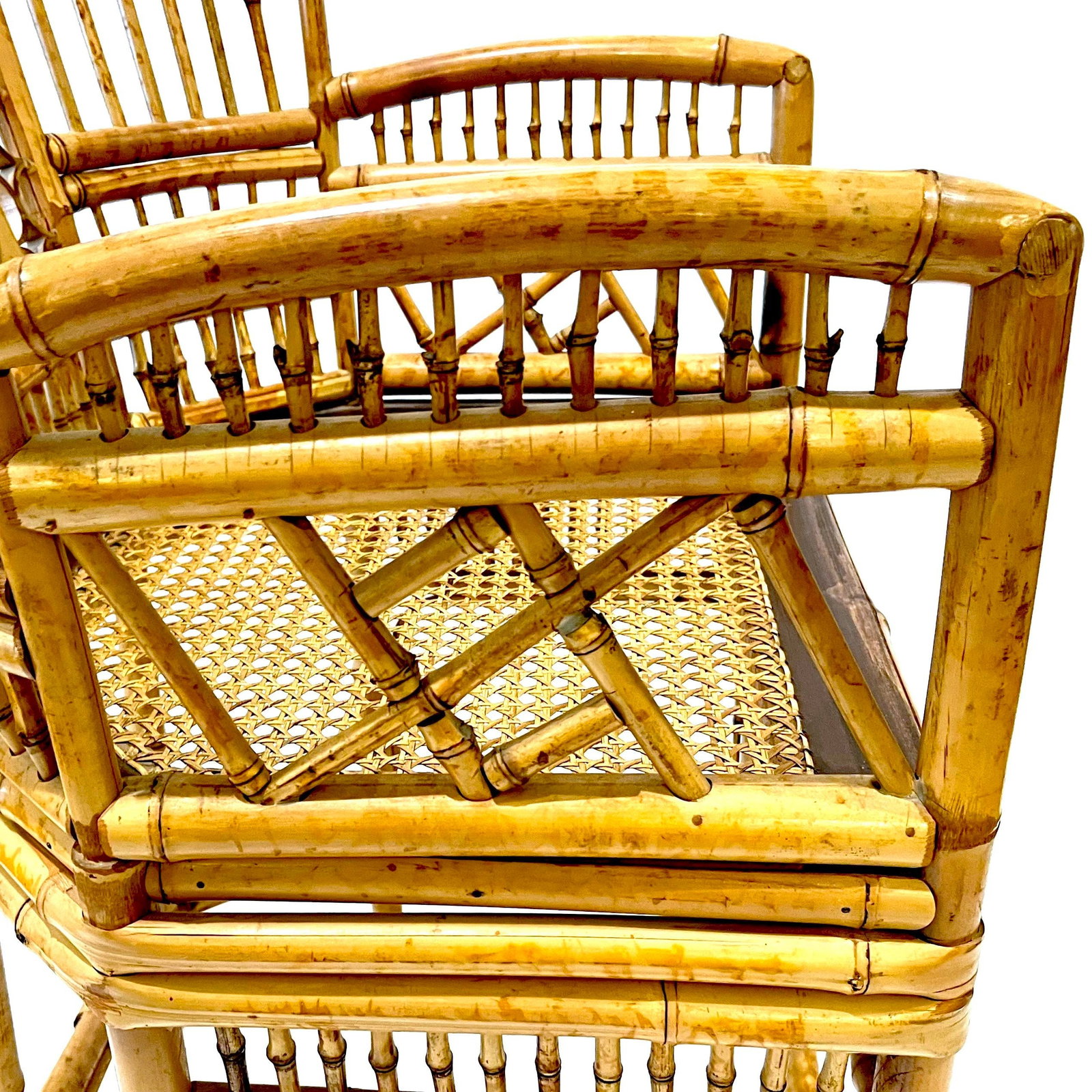 1970's Brighton Pavillion Chinoiserie Tiger Bamboo Rattan Cane Armchair by Thomasville - 4