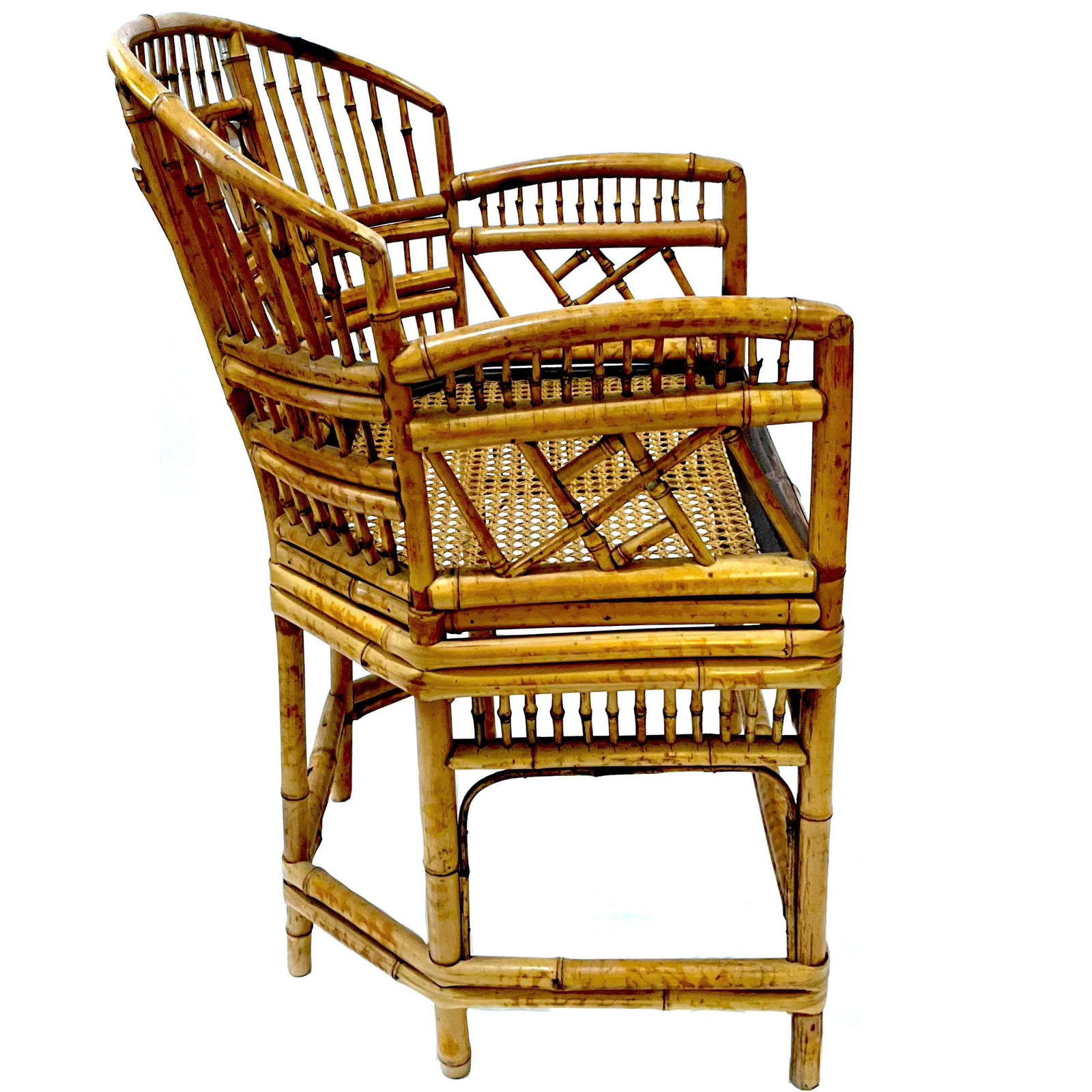1970's Brighton Pavillion Chinoiserie Tiger Bamboo Rattan Cane Armchair by Thomasville - 5