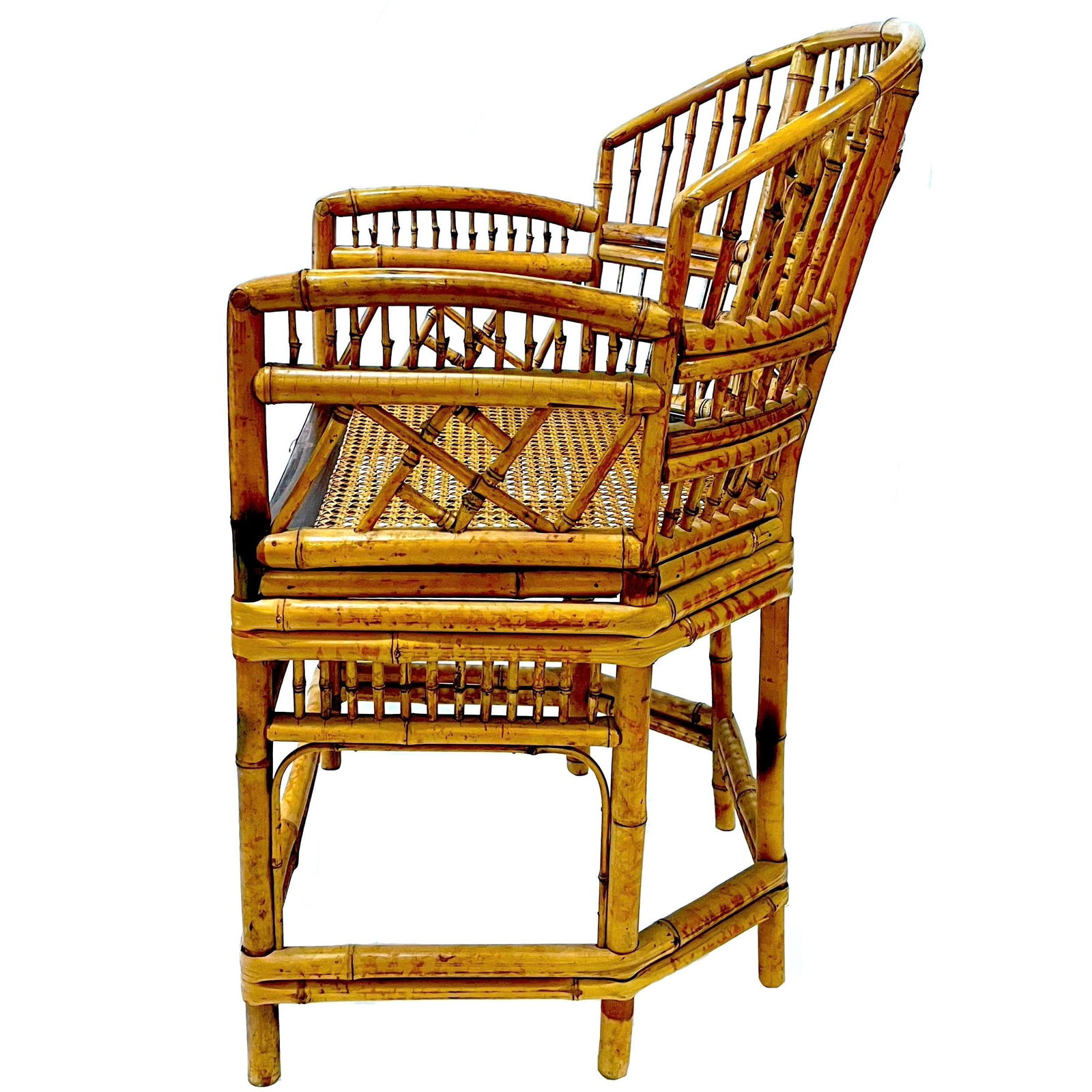 1970's Brighton Pavillion Chinoiserie Tiger Bamboo Rattan Cane Armchair by Thomasville - 7