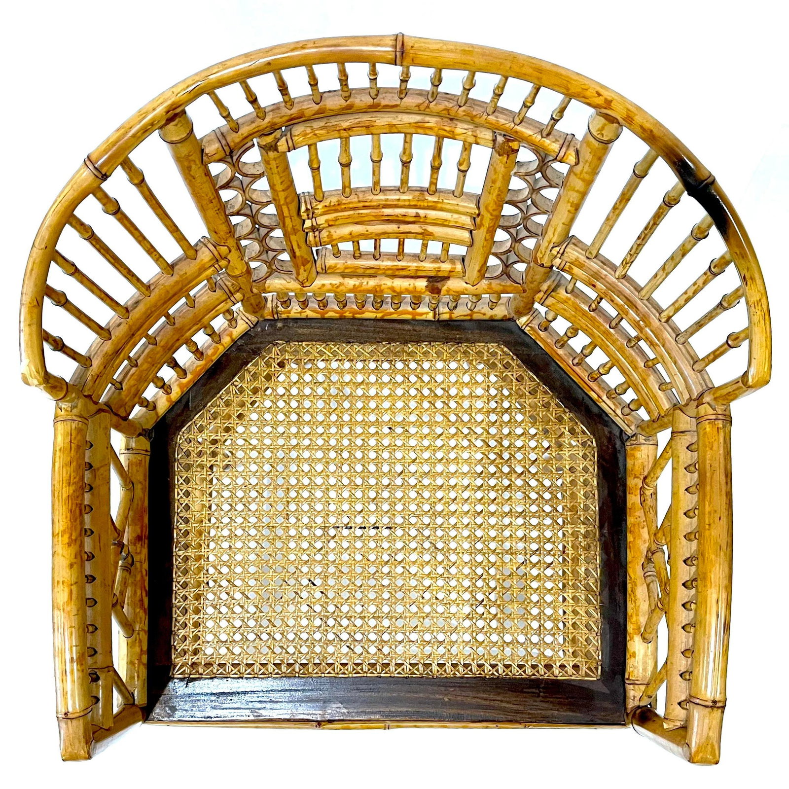 1970's Brighton Pavillion Chinoiserie Tiger Bamboo Rattan Cane Armchair by Thomasville - 9