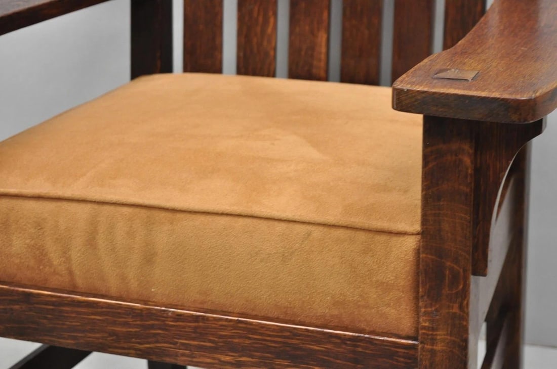 Antique Stickley & Brandt Mission Oak Arts & Crafts Arm Chair With Drop Seat - 10
