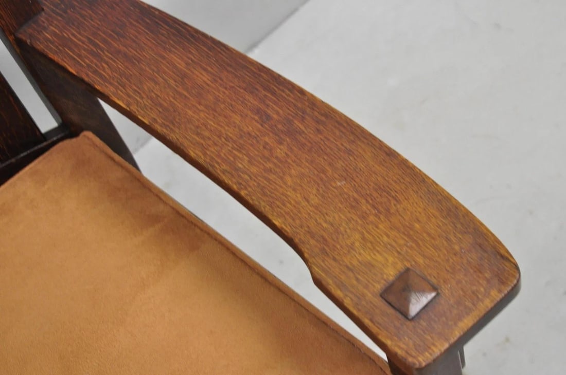 Antique Stickley & Brandt Mission Oak Arts & Crafts Arm Chair With Drop Seat - 11