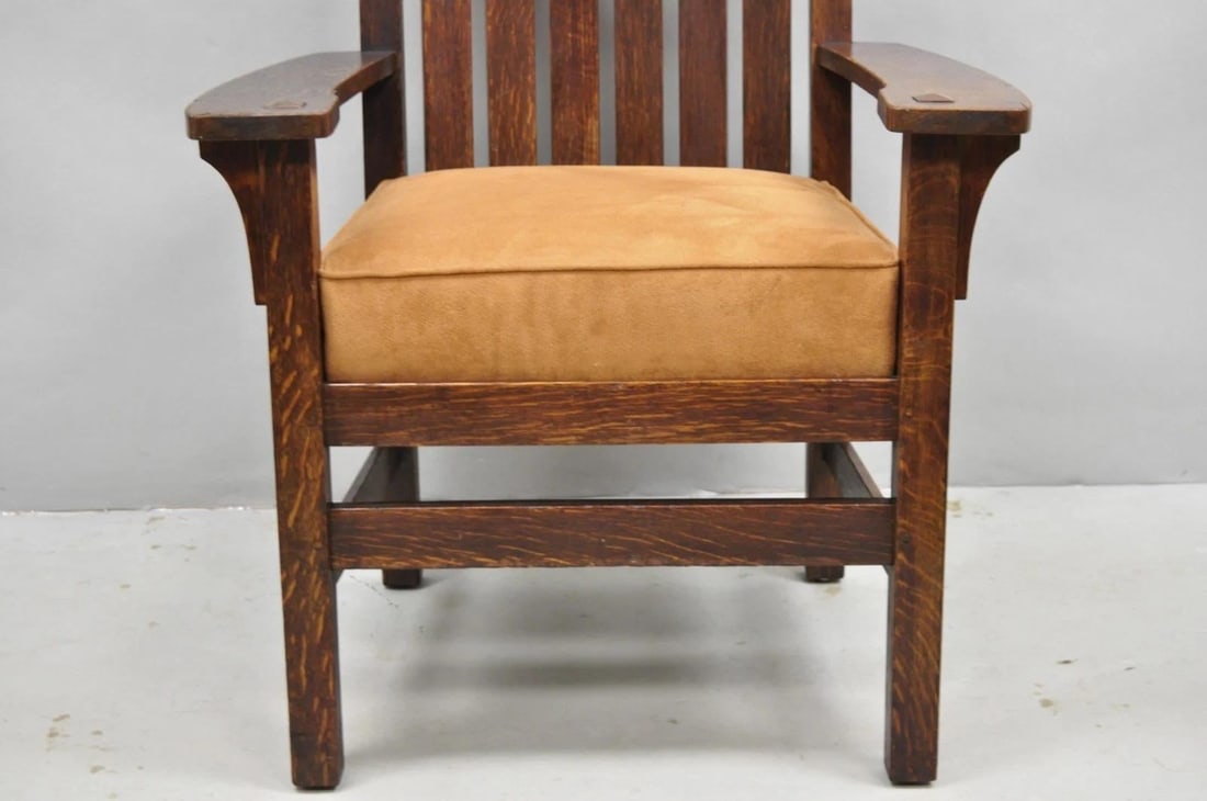 Antique Stickley & Brandt Mission Oak Arts & Crafts Arm Chair With Drop Seat - 12
