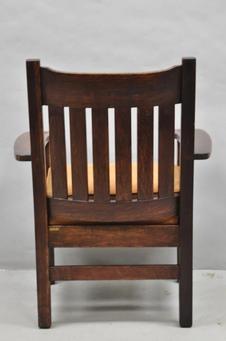 Antique Stickley & Brandt Mission Oak Arts & Crafts Arm Chair With Drop Seat - 13