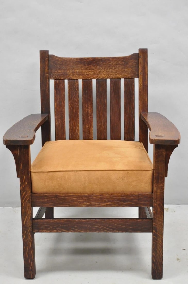 Antique Stickley & Brandt Mission Oak Arts & Crafts Arm Chair With Drop Seat - 16