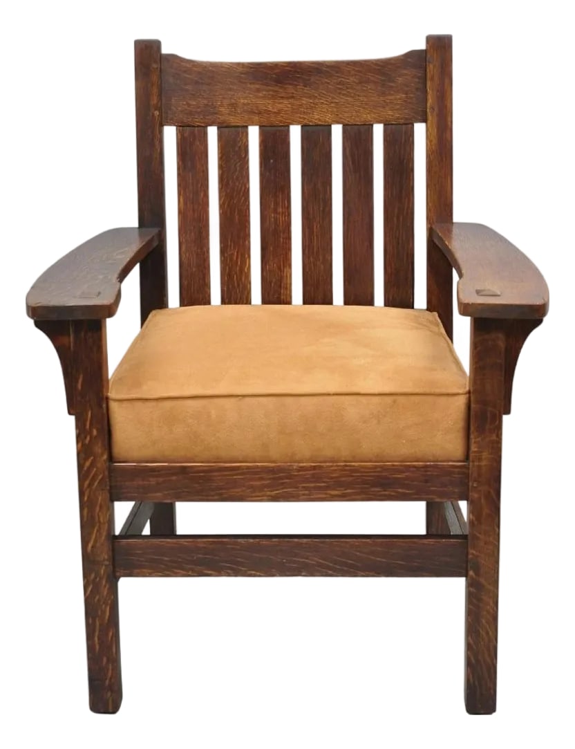 Antique Stickley & Brandt Mission Oak Arts & Crafts Arm Chair With Drop Seat (1 of 16)