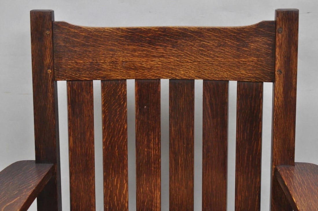 Antique Stickley & Brandt Mission Oak Arts & Crafts Arm Chair With Drop Seat - 4