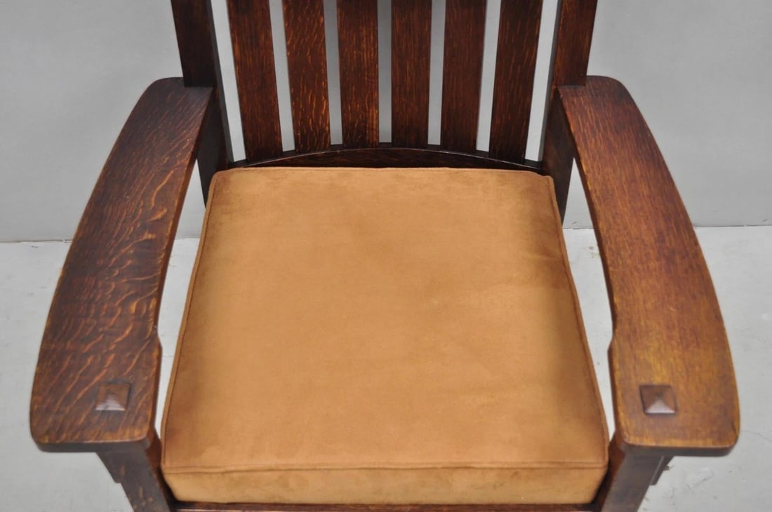 Antique Stickley & Brandt Mission Oak Arts & Crafts Arm Chair With Drop Seat - 6