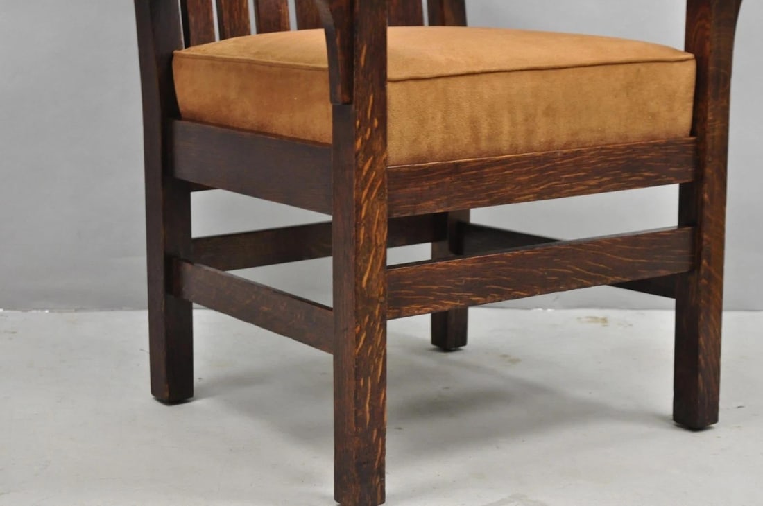 Antique Stickley & Brandt Mission Oak Arts & Crafts Arm Chair With Drop Seat - 7