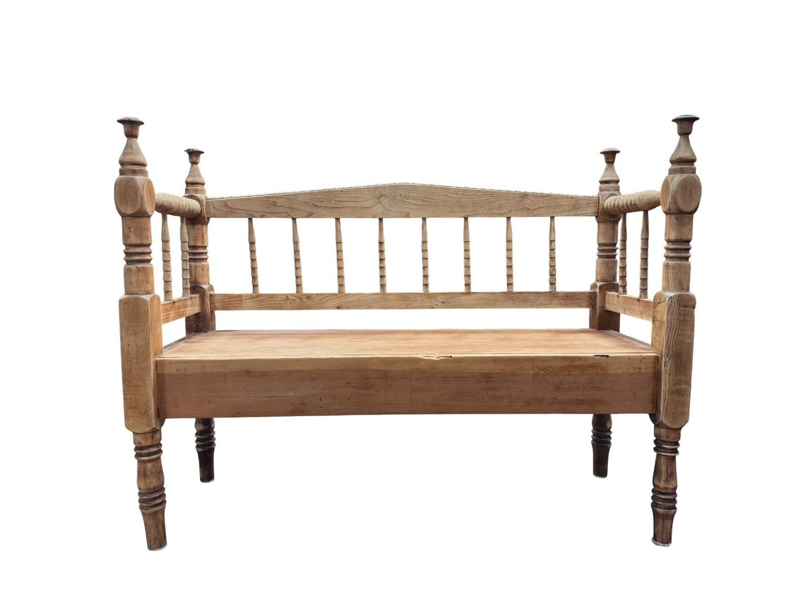 Early 20th Century Antique Pine Bench With Pillow - 2