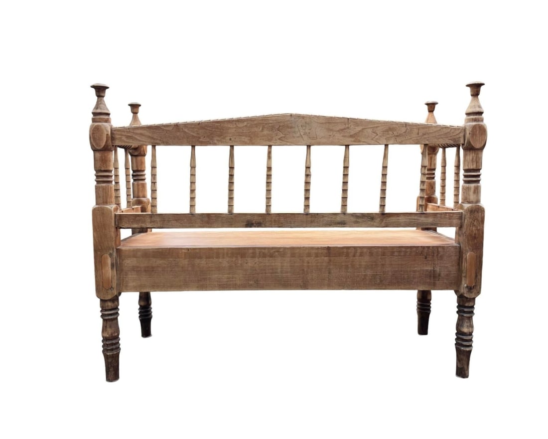 Early 20th Century Antique Pine Bench With Pillow - 3