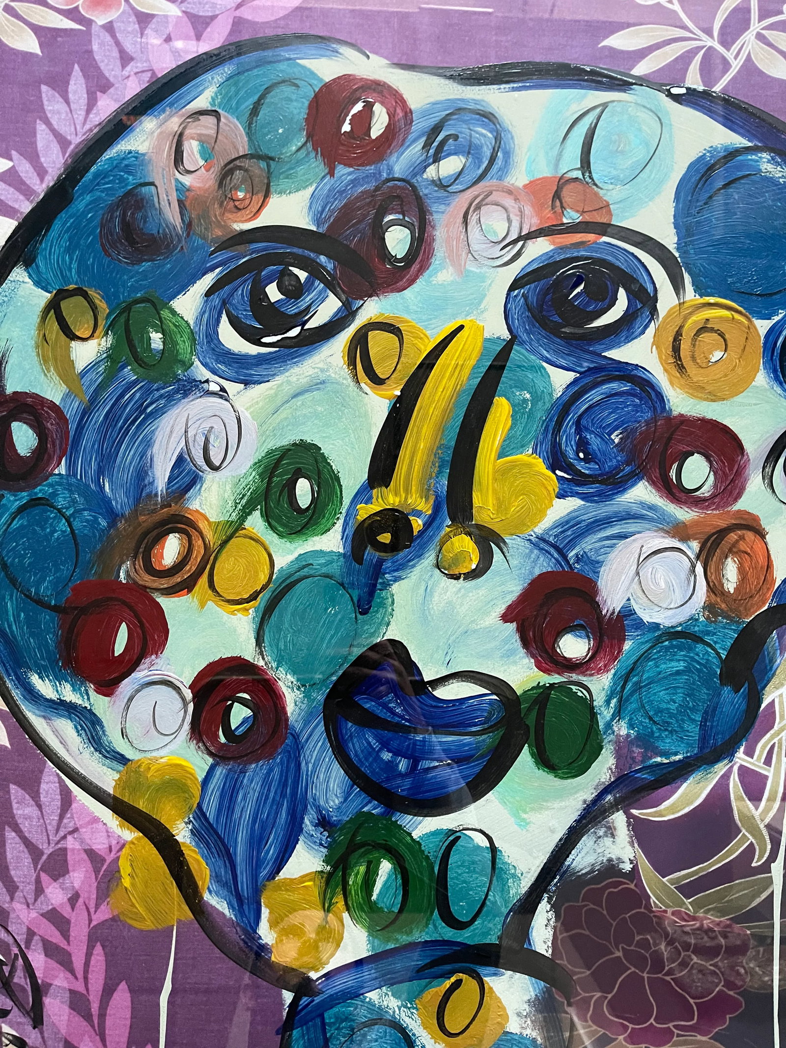 Large Late 20th Century Abstract Face Portrait Acrylic Painting by Peter Keil, Framed - 4
