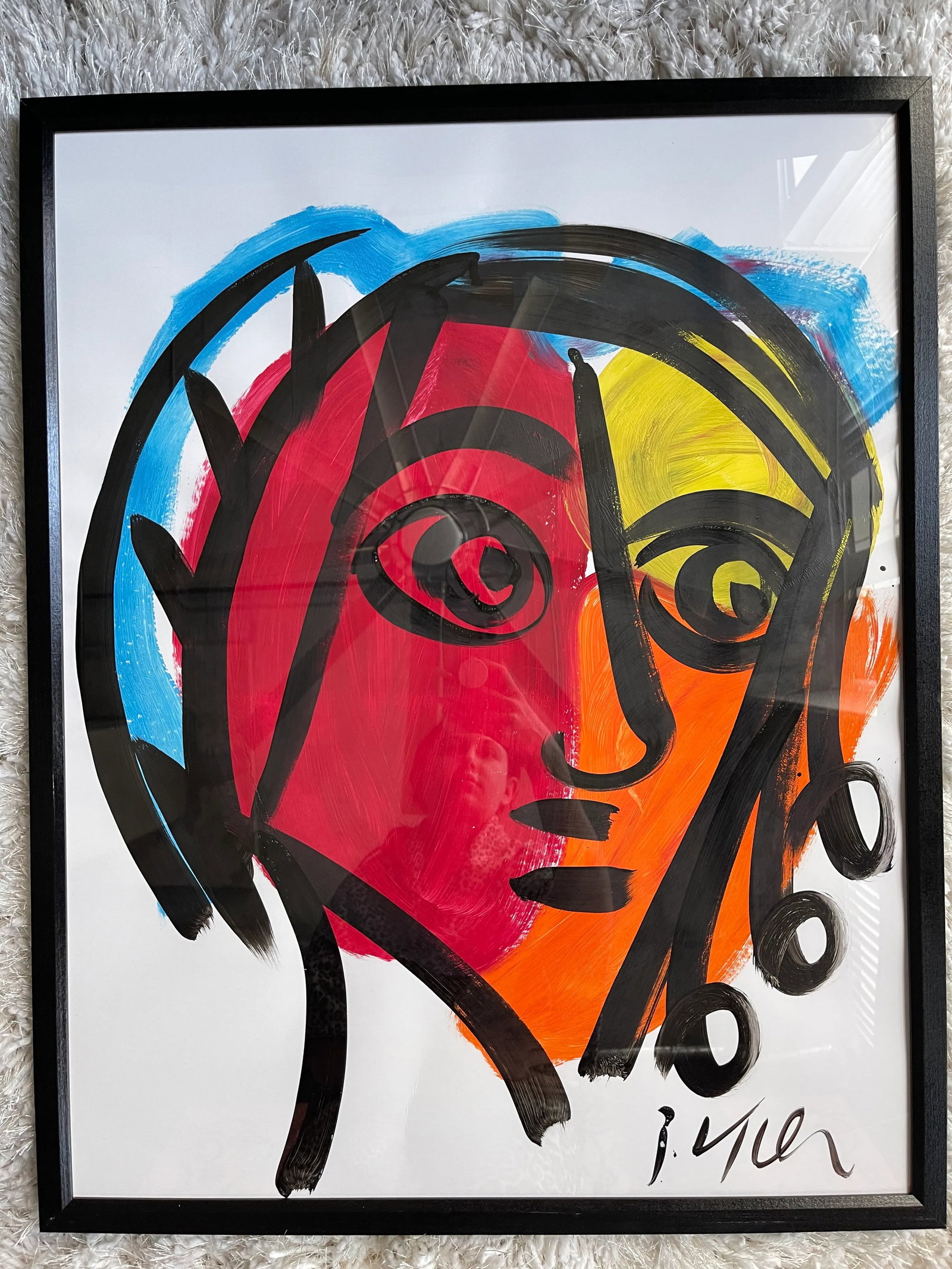 Contemporary Abstract Face Portrait Acrylic Painting by Peter Keil, Framed - 4