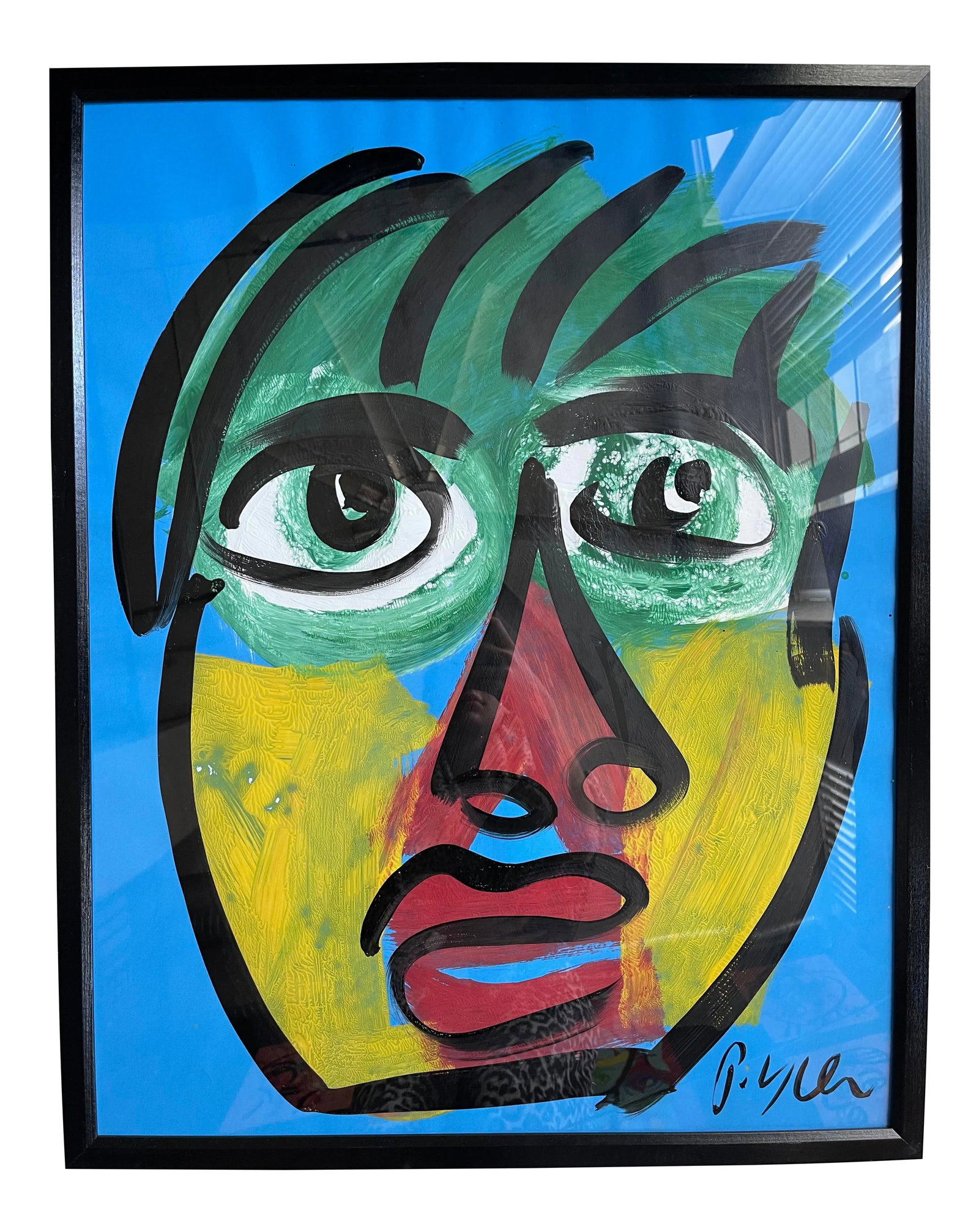 Contemporary Abstract Face Portrait Acrylic Painting by Peter Keil, Framed: Peter Keil is a German artist that focuses primarily on abstract expressionism. Keil painted with some of the greats including Joan Miro, Pablo Picasso and Andy Warhol, to name a few. This is a beauti