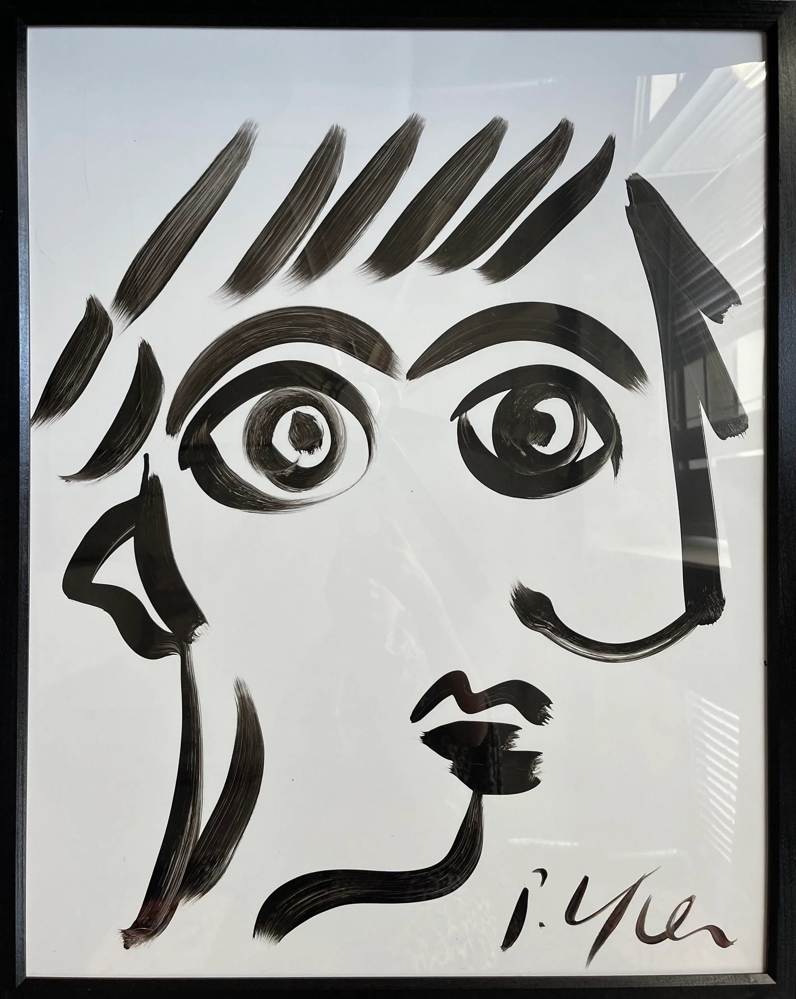 Contemporary Abstract Face Portrait Acrylic Painting by Peter Keil, Framed: Peter Keil is a German artist that focuses primarily on abstract expressionism. Keil painted with some of the greats including Joan Miro, Pablo Picasso and Andy Warhol, to name a few. This is a