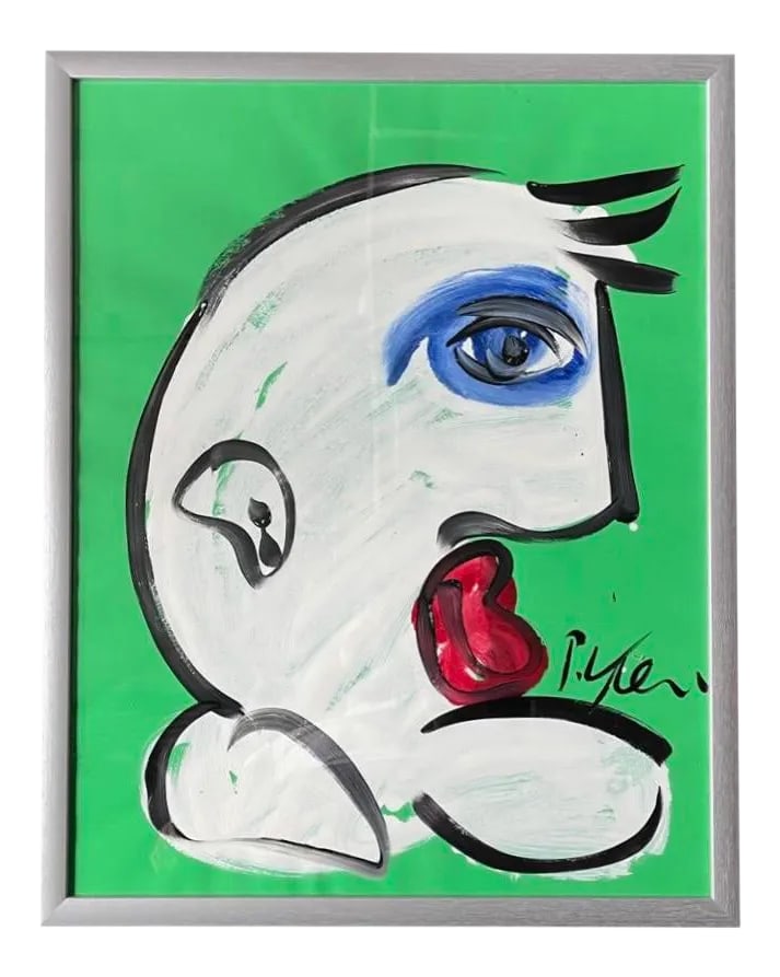 Contemporary Abstract Face Painting by Peter Keil, Framed: Peter Keil is a German artist that focuses primarily on abstract expressionism. Keil painted with some of the greats including Joan Miro, Pablo Picasso and Andy Warhol, to name a few. This is a beauti