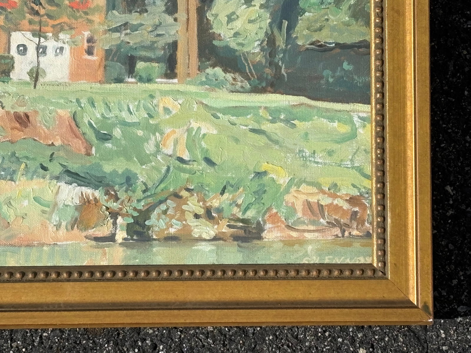 Mid 20th C. Original Oil on Canvas - Estate Landscape Scene - 11