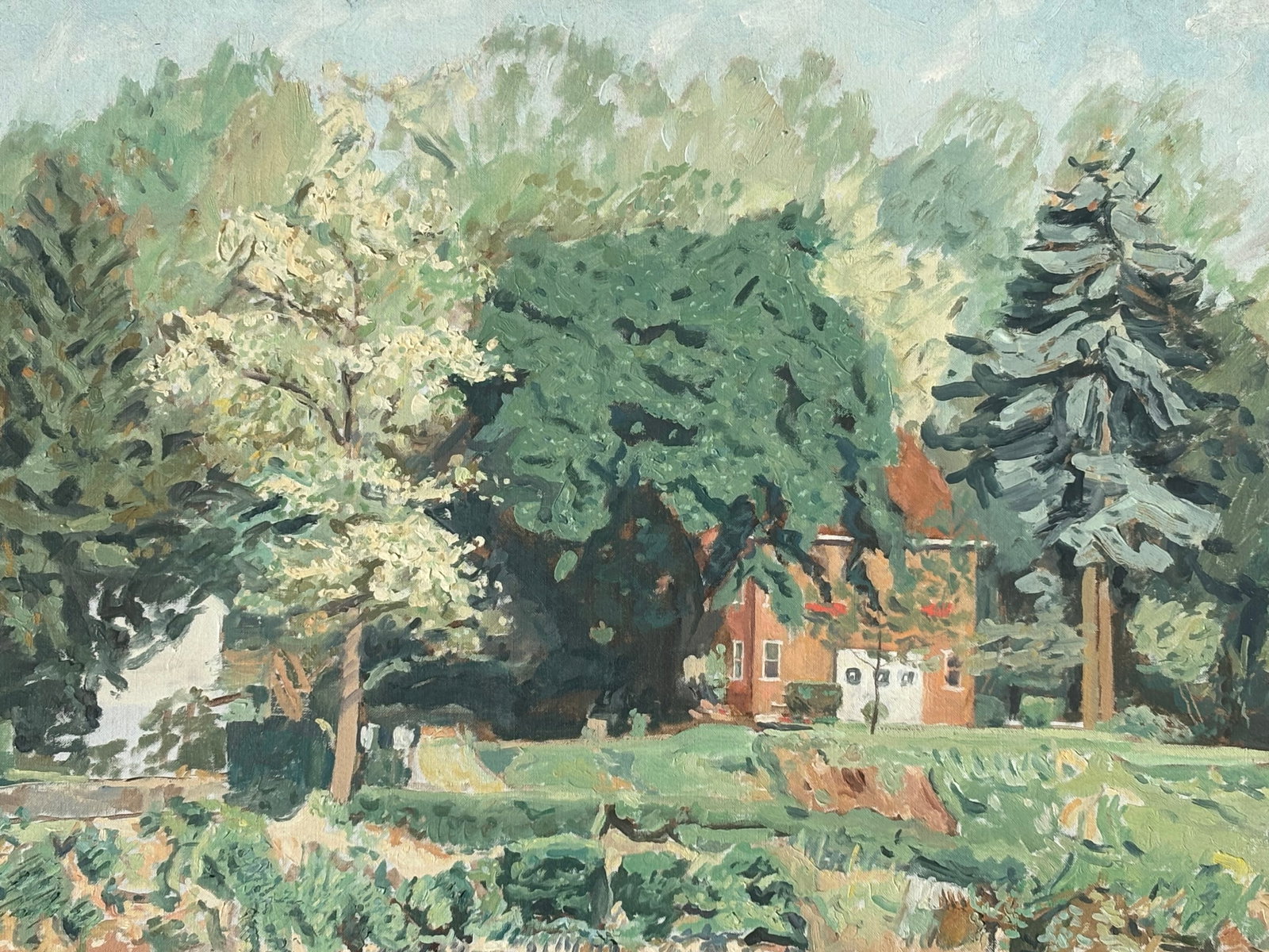 Mid 20th C. Original Oil on Canvas - Estate Landscape Scene - 2