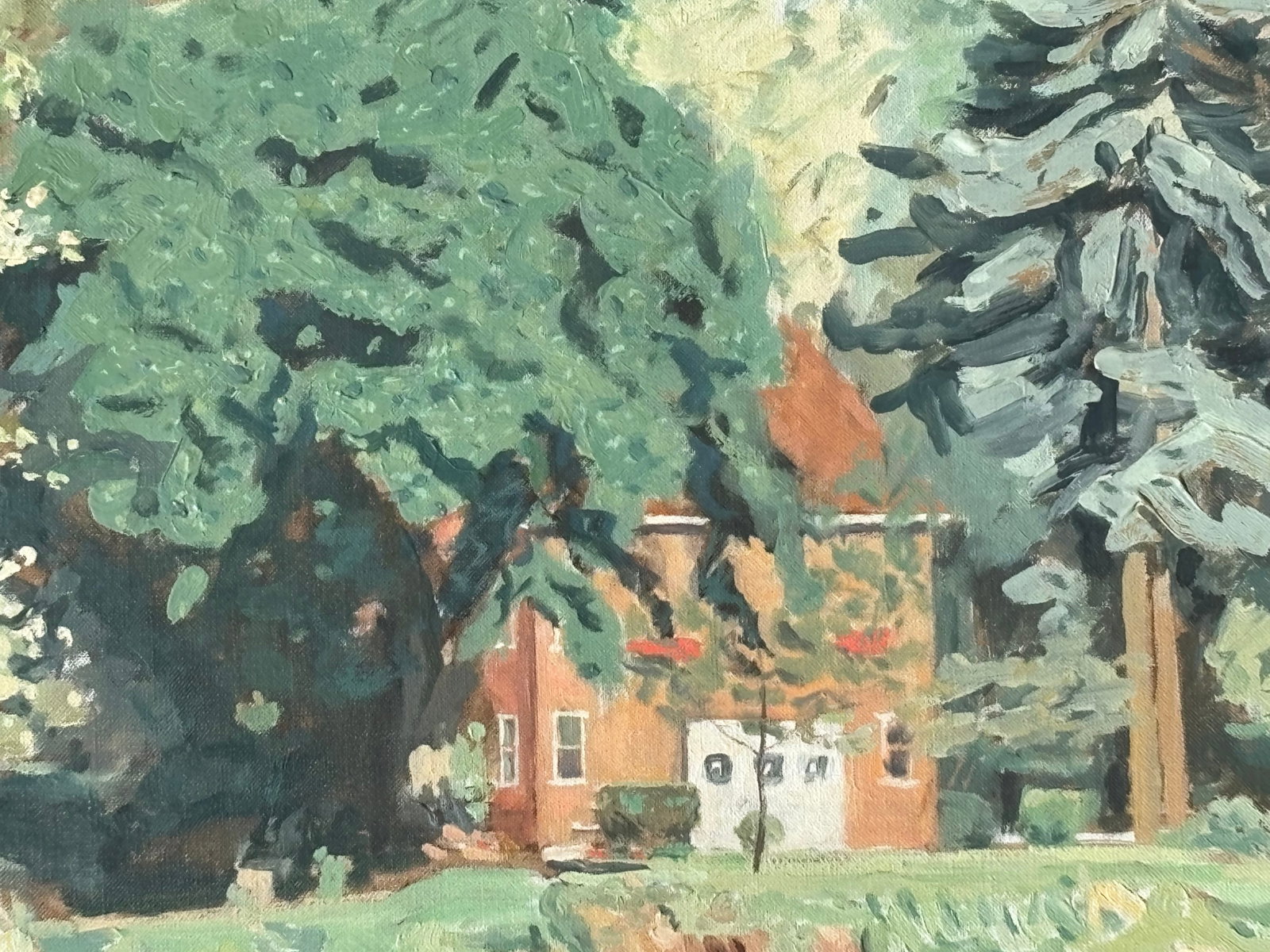 Mid 20th C. Original Oil on Canvas - Estate Landscape Scene - 3