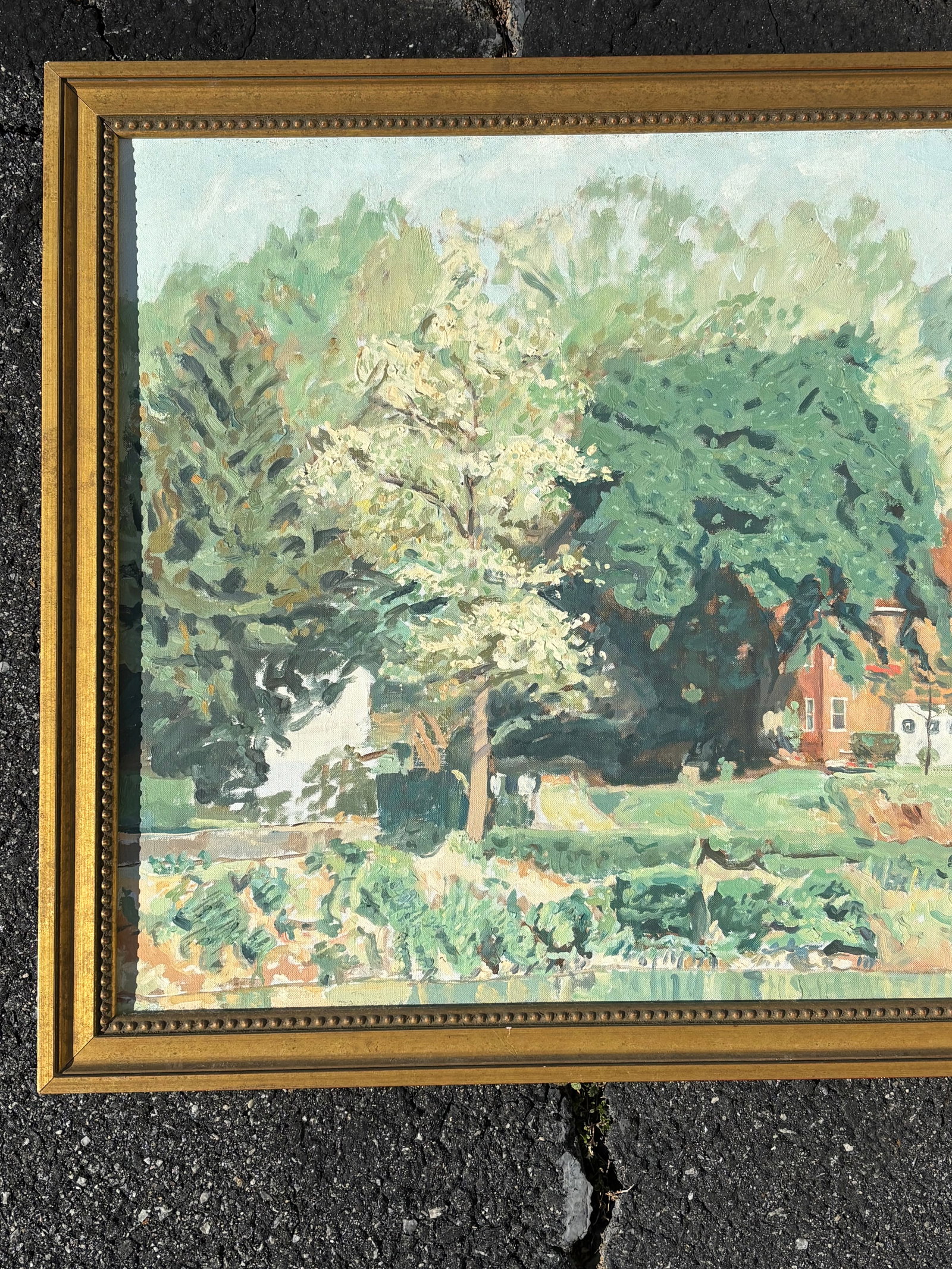 Mid 20th C. Original Oil on Canvas - Estate Landscape Scene - 4