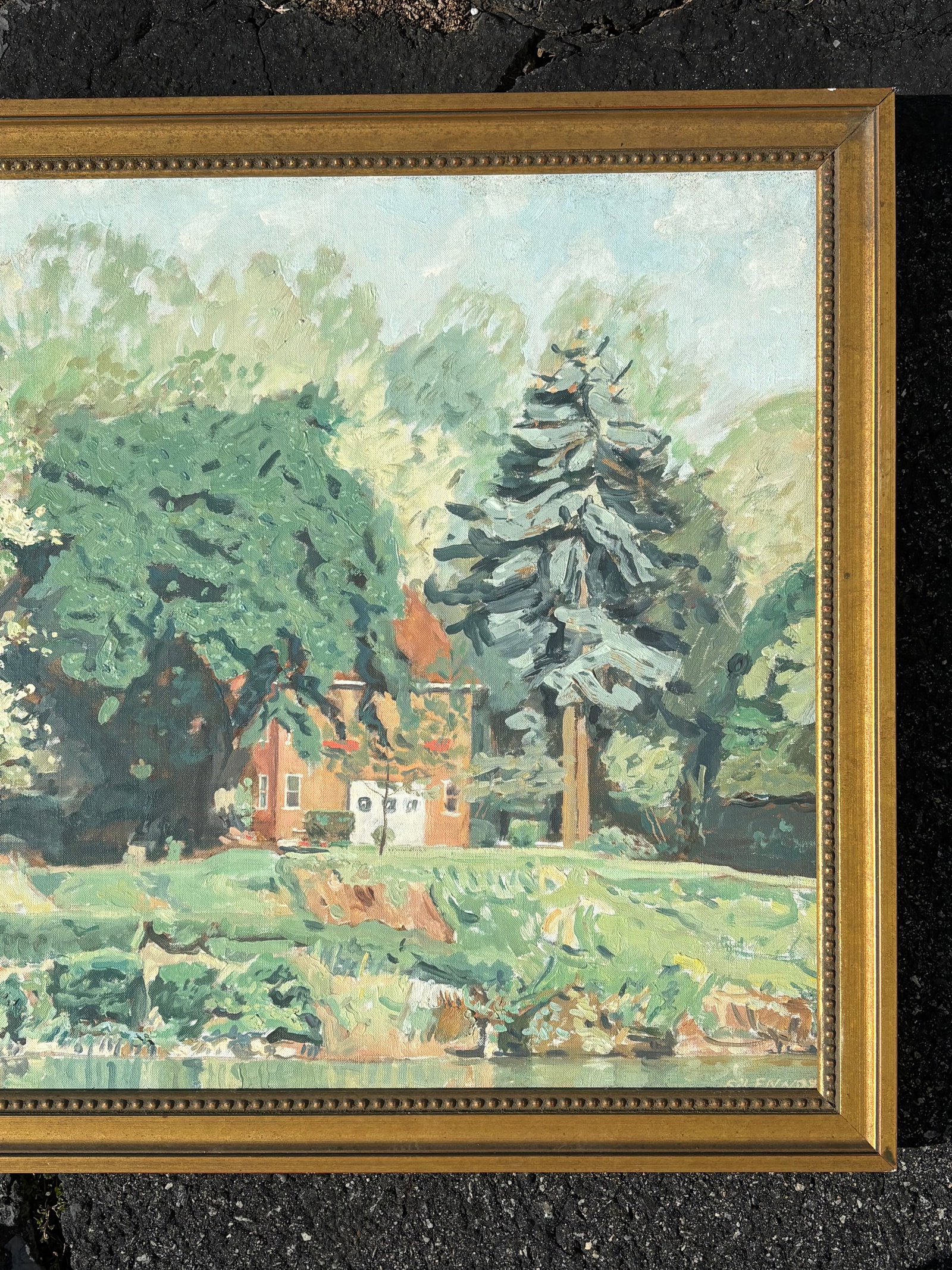 Mid 20th C. Original Oil on Canvas - Estate Landscape Scene - 5