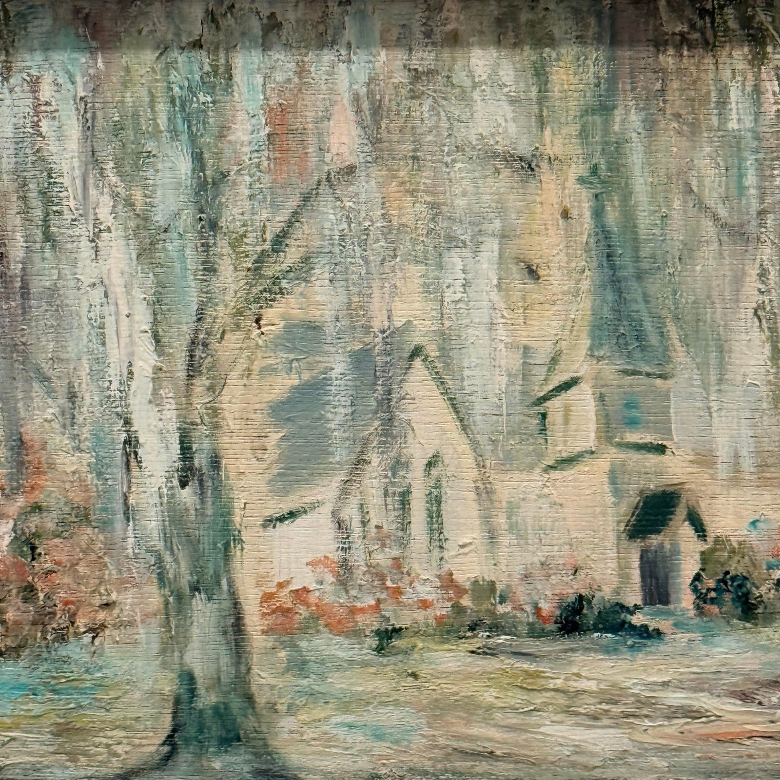 Mid-Century Impressionist Church Landscape Oil Painting - Christ Church Sea Island Georgia - Signed - 2