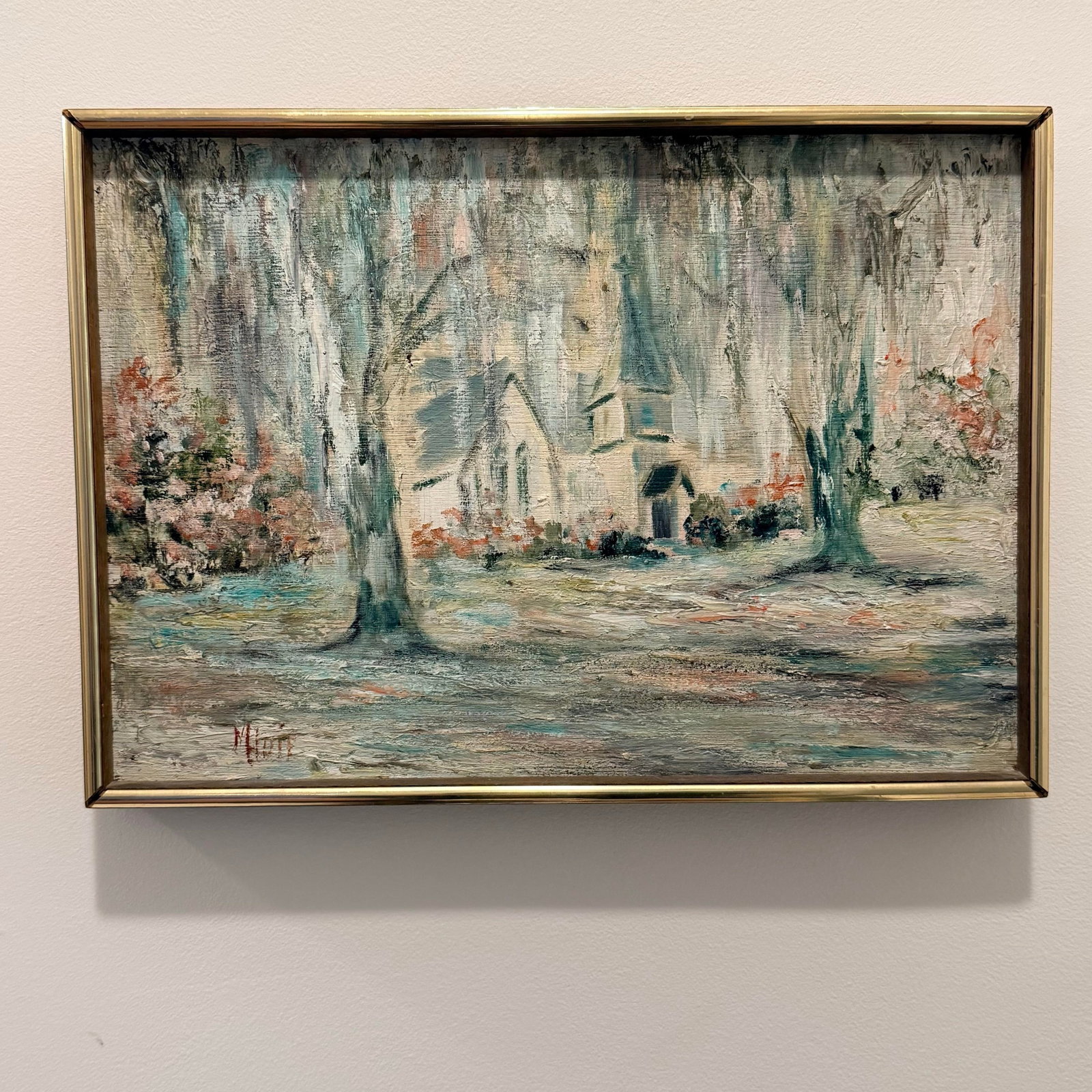 Mid-Century Impressionist Church Landscape Oil Painting - Christ Church Sea Island Georgia - Signed - 5