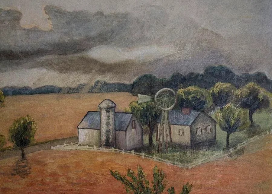 Oil Painting Farm House Scene - Signed Showalter - 4