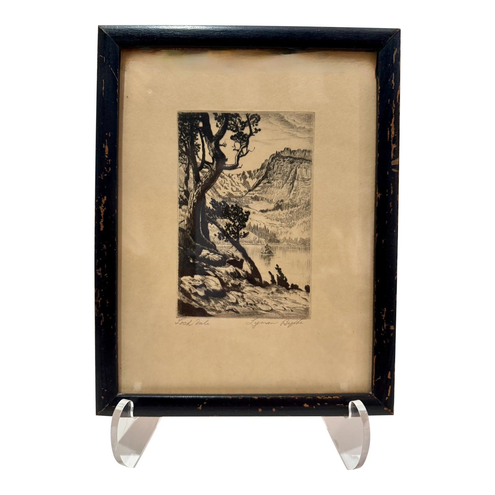 Mid 20th Century Lyman Byxbe Signed Etching Loch Vale Rocky Mountain National Park Framed Original P: Original signed etching by Colorado artist Lyman Byxbe (1886-1980), titled "Loch Vale" in pencil lower left with pencil signature lower right. Loch Vale is a glacial cirque valley within Rocky