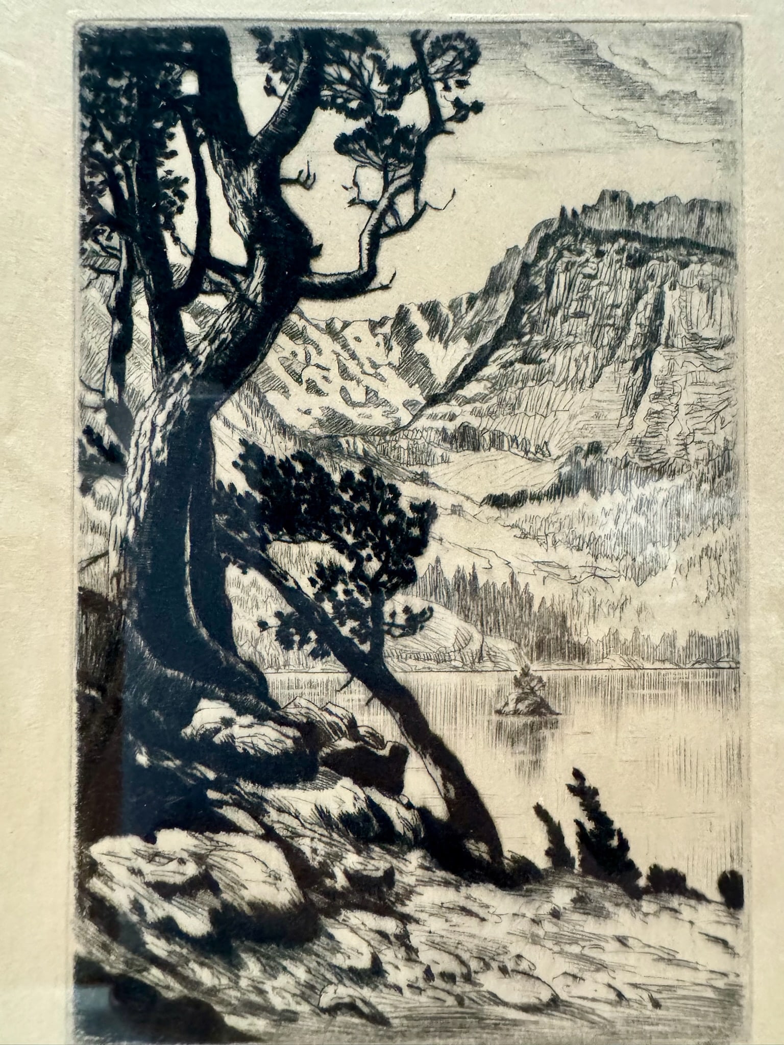 Mid 20th Century Lyman Byxbe Signed Etching Loch Vale Rocky Mountain National Park Framed Original P - 2