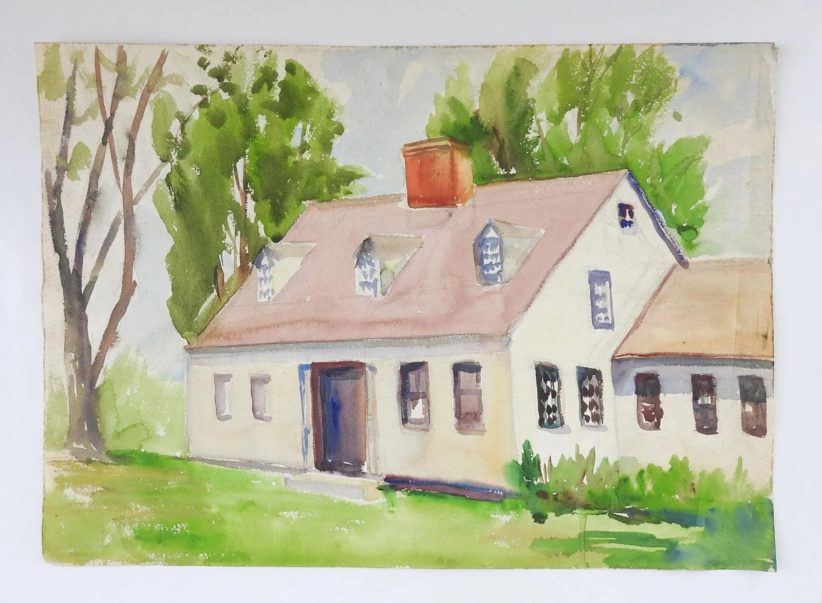 Vintage White House Watercolor Painting - 2