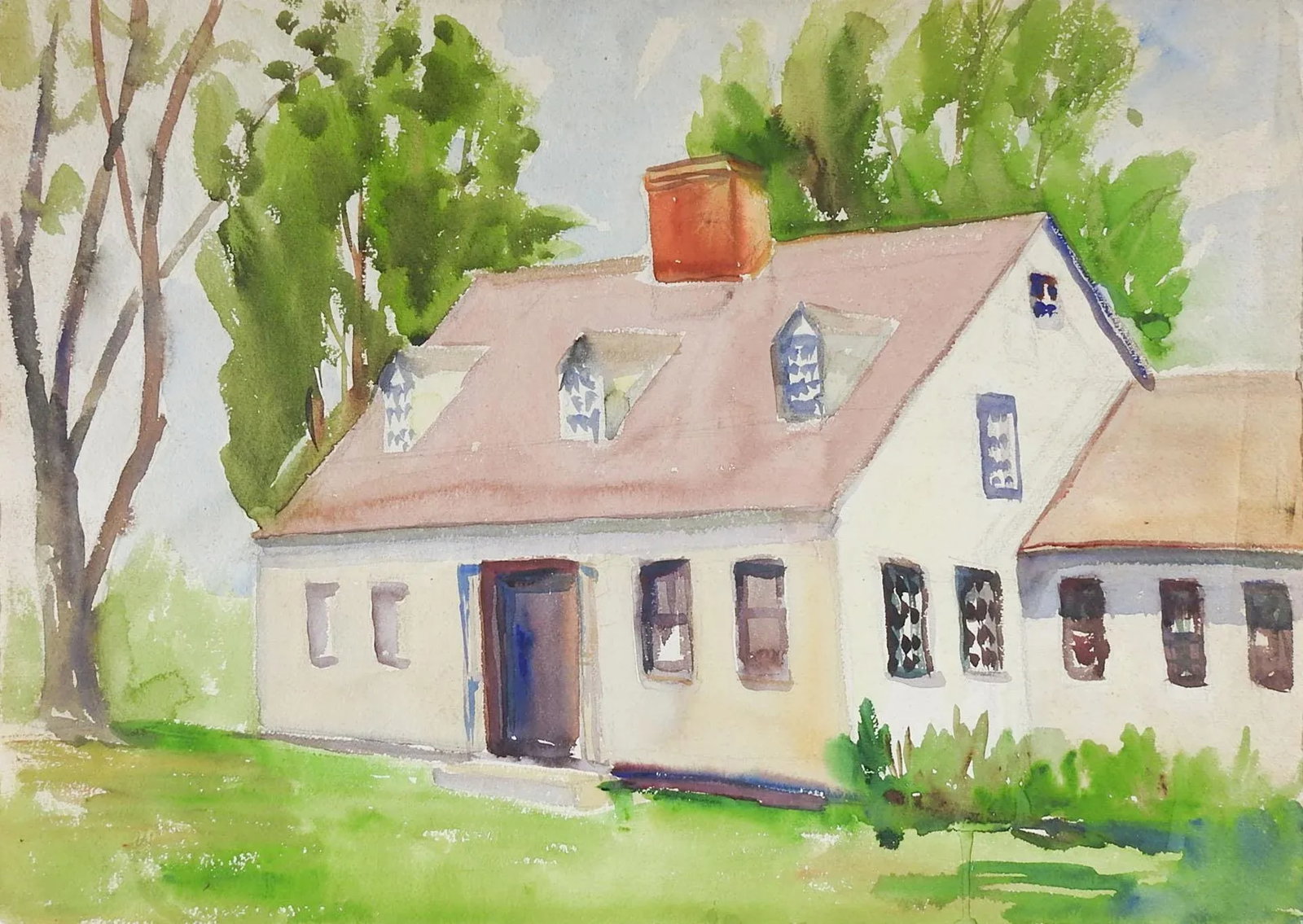 Vintage White House Watercolor Painting - 3