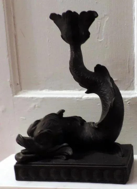 Early 19th Century Wedgwood Black Basalt Dolphin Candlestick - 4