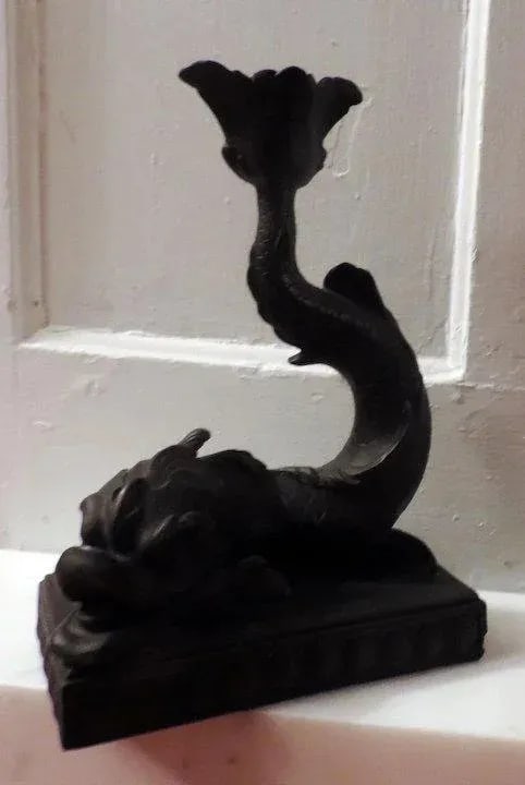 Early 19th Century Wedgwood Black Basalt Dolphin Candlestick - 5
