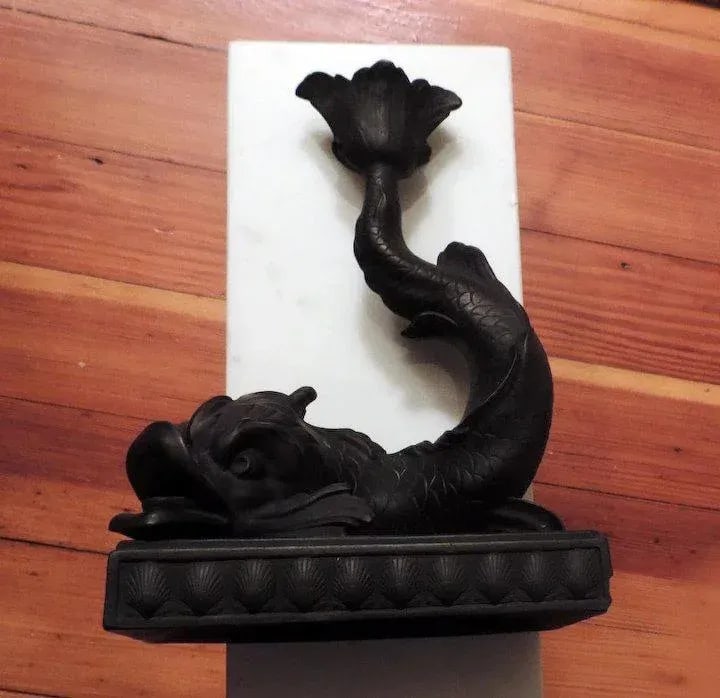Early 19th Century Wedgwood Black Basalt Dolphin Candlestick - 6